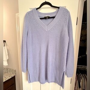 Eloquii sweater in a darling dusty blue color.